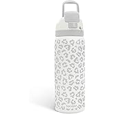 Leopard Print Insulated Stainless Steel Water Bottle with Straw for Sports and Travel, 32oz, Gifts for Women Girls Friends Teens Birthday Christmas (Grey)