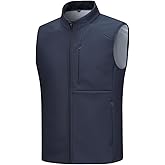 XLUQSHOU Mens Sleeveless Softshell Vest Waterproof Windproof Jacket Full Zip Outerwear Composite Fleece Fabric Golf Vest