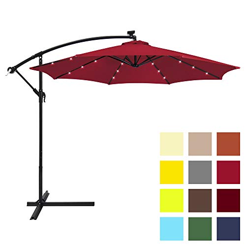 Best Choice Products 10ft Solar LED Offset Patio Umbrella w/Easy Tilt Adjustment - Red