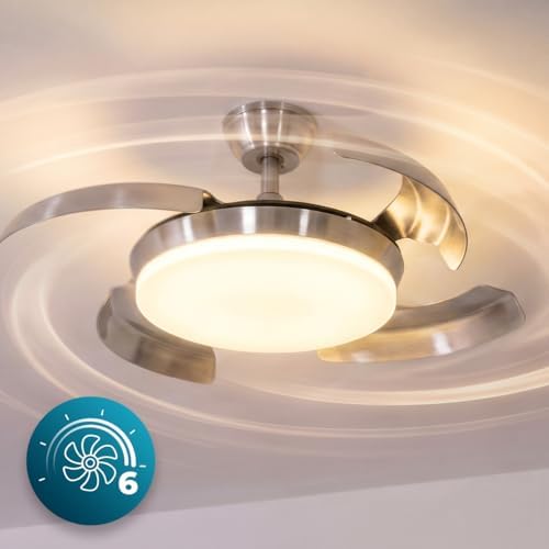 Deckenventilator EnergySilence Aero 4500 Puzzle Invisible Black&DarkWood. 30W DC-Motor, 4 Hocheffiziente Flügel, 6 Einstellbare Geschwindigkeitsstufen, mit Sommer-/Winterfunktion