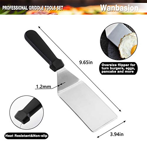 Wanbasion GP-81007 7 Pieces Professional Grill Griddle Accessories Scraper BBQ Tool Kit - Heavy Duty Stainless Steel Spatula Turner Set - Great for Flat Top Cooking Camping Tailgating - Thumbnail 2