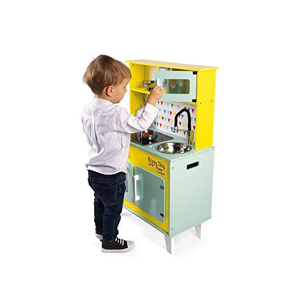 Janod - Big Wooden Play Kitchen - Happy Day - With Fridge and Microwave Oven, Sound and Light - Pretend Play Toy Kitchen… – Bild 5