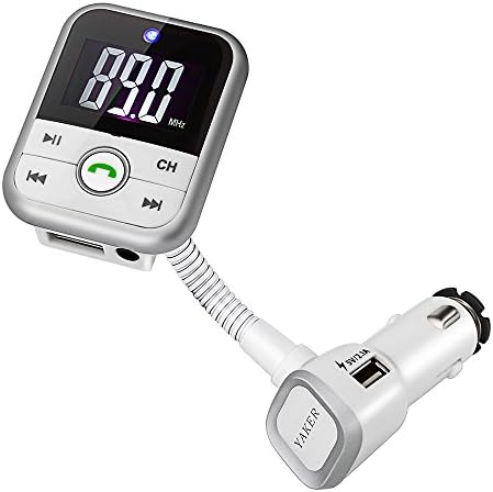 Bluetooth FM Transmitter, Jwd Wireless In-car Radio Adapter with LCD Display and 1 USB Charging Port, Silver