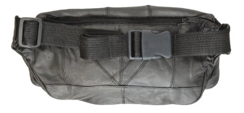New Large Genuine Leather Waist Bag Fanny Pack with Two Cell Phone Pockets and Six Exterior Pockets