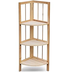 Tinxs 3-niveles plegable de madera de pino estantería para esquina de