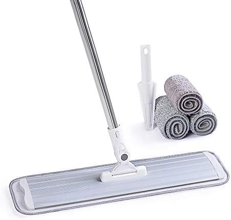 Cqt マイクロファイバーモップ 床掃除システム ハードウッド床モップ 洗えるパッド4枚付き 硬材 ラミネート タイル ステンレススチールハンドルとエクステンションに最適