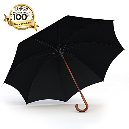 Procella Large Walking Stick Cane Umbrella With Wooden Handle