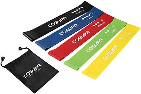 COSUPA Resistance Bands Set of 5 Sports Exercise Workouts Stretch Powerlifting Mobility Loops Straps Pull Up Assist Bands for Arms Legs Training Therapy Home Fitness Office Gym Yaga