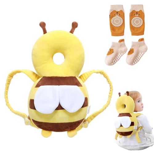 Bambebe Head Protection for Babies Soft Anti-Fall Pillow Child Head Protector Children Adjustable Backpack Head Saver Babies Helmet First Steps Backpack for Children (Bee)