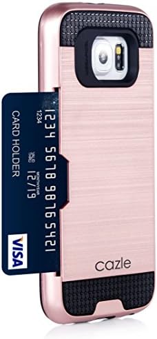 Galaxy S6 Case, Dual-layer Heavy Duty Matte Rugged Protective Cover Case with Credit Card Slot Holder for Samsung Galaxy S6 GS6 by Cazle (Rose Gold)