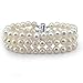 3-Row White A Grade 6.5-7mm Freshwater Cultured Pearl Bracelet With rhodium plated base metal Clasp, 7.5 Inches