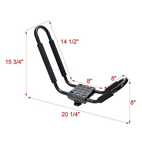 Kayak Rack Accessories for Car - 2 Pair J-Bar Shape Steel Roof Rack Kayak Carrier w/Vehicle Cross Bars Roof Racks Mount on Car Truck and SUV Vault Crossbar, for Canoe, SUP and Kayaks (2) - Thumbnail 4