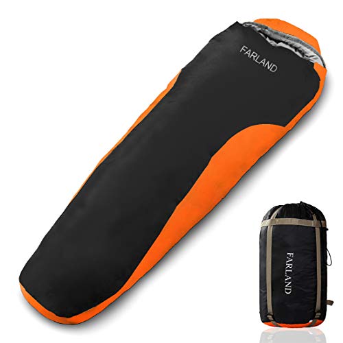 FARLAND Mummy Sleeping Bag for Adults Teens Kid with Compression Sack 20 Degrees ℉ Portable and Lightweight for 3-4 Season Camping, Hiking,Waterproof (Dark Grey & Red/Left Zipper, Mummy)