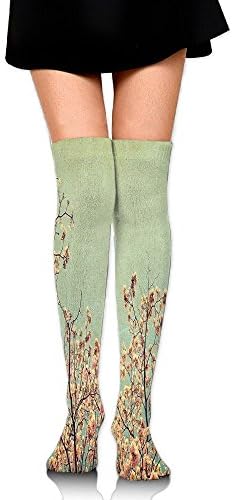 Hizhogqul Floral Details Trees Branches Spring Season Mountain Women's Fashion Over The Knee High Socks (60cm)