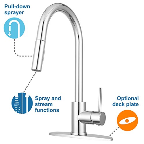 Bellevue Kitchen Faucet by Pacific Bay (Chrome) - Features an In line Pull Down Sprayer with Multiple Spray Functions and an Eco Friendly Water and Energy Saver - New 2018 Model