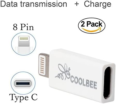 USB-C to Lightning Adapter 2-Pack, Coolbee USB Type C Female to Apple 8 Pin Lightning Male Adapter Charge Sync iPhone/iPad/iPod to Macbook 2015/Pro 2016/ the PCs with USB-C Cables - White