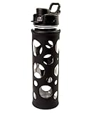 Glass Bottle With Silicone Sleeve - Slip Resistant - 18 oz. - Flip Top Lid - Wide Mouth - Reusable & Eco-Friendly By Bibo