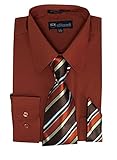 Milano Moda Men's Long Sleeve Dress Shirt With Matching Tie And Handkie SG21A-Brick-18-18 1/2-36-37