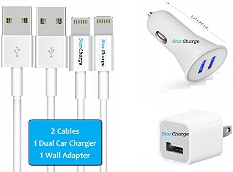 (2 Pack) [MFI Certified] (3.3 FT.) Lightning Charging Cable for iPhone 5, 5s, 5c, 6, 7, 6 plus, 6s includes USB power adapter &amp; Dual Car Charger by Star Charge