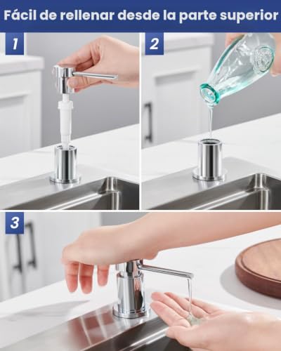 Sofetiy Undercounter Kitchen Soap Dispenser, Durable Kitchen Soap Dispenser with Stainless Steel Nuts 304 (without Plastic), 300 ml Bottle and 1.25 m Extension Silicone Tube, Chrome