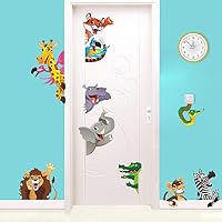 Jungle Animals Wall Stickers for Kids Rooms Home Door Decor Cartoon Lion Elephant Giraffee Wall Decals PVC Mural Art DIY Posters(Animal 2)