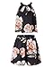 Women's Floral Printed Summer Dress Romper Boho Playsuit Jumpsuits Beach 2 Piece Outfits Top with Shorts A Black