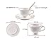 Kendal White Porcelain Tea Set of 6 with Rack, 8 oz Coffee Cups Set, Bone China Tea Cups and Saucers Sets with Gold Trim GLF