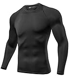 Lavento Men's Compression Shirts Baselayer Crewneck Long-Sleeve Dry Fit T-Shirts (1 Pack-Black,Large)