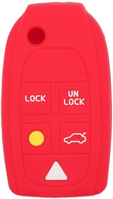 BROVACS Silicone Cover Protector Case Holder Skin Jacket Compatible with VOLVO 5 Button Flip Remote Key Fob CV4781 Red
