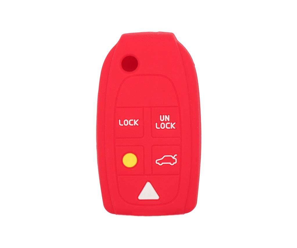 BROVACS Silicone Cover Protector Case Holder Skin Jacket Compatible with VOLVO 5 Button Flip Remote Key Fob CV4781 Red
