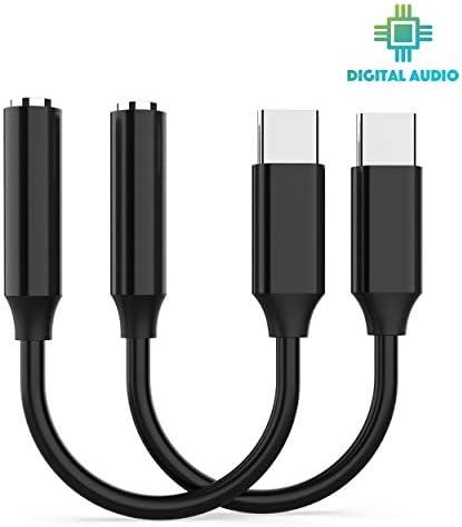 USB C Digital to 3.5mm Headphone Adapter (2-Pack), Equipped with DAC Chip, Function with Microphone, Compatible with Google Pixel 2 (XL) Moto Z Essential Phone HTC U11 Huawei Mate 10 Pro, Black