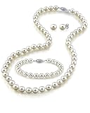 THE PEARL SOURCE 14K Gold Round White Freshwater Cultured Pearl Necklace, Bracelet & Earrings Set in 18