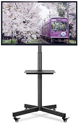 Rfiver 壁寄せテレビスタンド キャスター付きテレビスタンド Tvスタンド ディスプレスタンド 32 60インチ モニター ハイタイプ 移動式 棚付き 高さ角度調整 耐荷重40kg Vesa600x400mmまで リビング用 会議用 展示用 事務用 ブラック