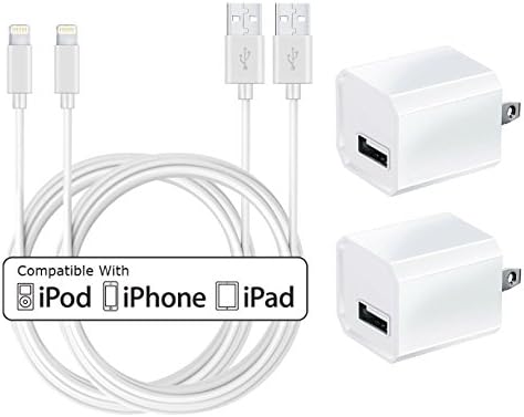 Charger, Certified TRICON 5W 1A USB Universal Portable Power Adapter Mini Cube with 3FT/1M &amp; 10 FEET/3M Lightning Charger to USB Charging Cable Cord (2 Pack) White - Lightning Deals