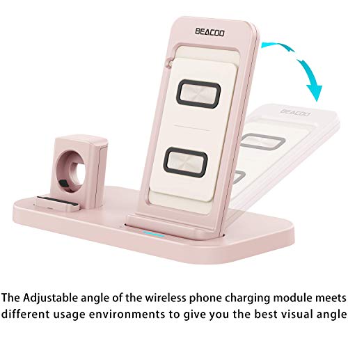 Beacoo 2 in 1 Phone Wireless Charger Stand & Charging Station Compatible for Apple Watch Holder for Apple iWatch/iPhone X/8 Plus/8 (Pink) - Thumbnail 4