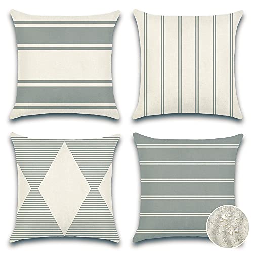 Photo 1 of OTOSTAR Decorative Outdoor Throw Pillow Covers 16x16 Inch Waterproof Geometry Pillow Cover Garden Cushion Case Patio Outdoor Pillows Shell for Couch Indoor Tent Park Furniture Balcony Set of 4 (Grey)