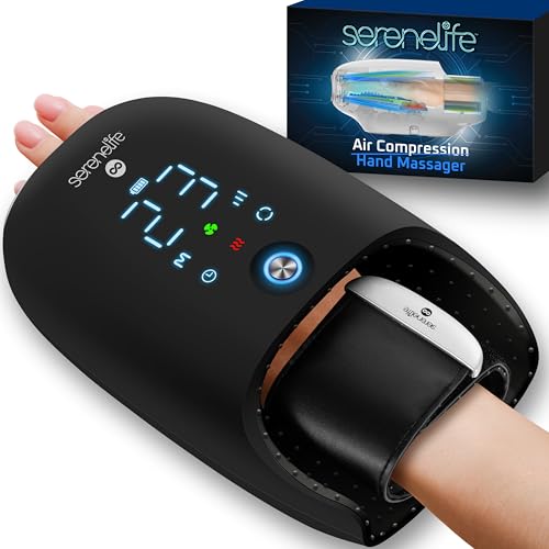 SereneLife Electric Hand Massager with Heat and Compression, Shiatsu Palm Rolle…