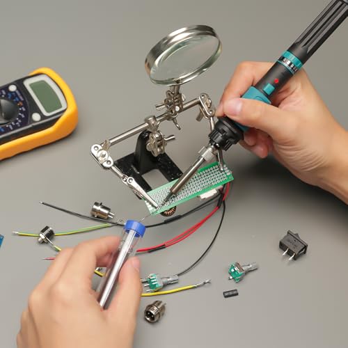 YIHUA 947-IX Electronic Soldering Iron Kit with Adjustable Temperature 220~480°C, Electric Soldering Iron Ignition Button Temperature Controlled ESD-Safe with 5 Soldering Tips Holder (EU PLUG)