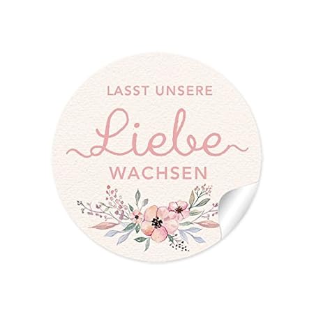 3er Set 3 Bögen a 24 STICKER 72 Aufkleber:'Lasst unsere Liebe wachsen' in CREME PASTELLFARBEN mit Blüten • Für Gastgeschenke 