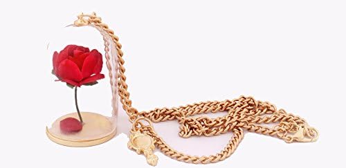 Beauty and the Beast Necklace Enchanted Rose in Terrarium Pendant 14k Gold Plated
