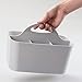 mDesign Plastic Small Office Storage Organizer Utility Tote Caddy Holder with Handle for Cabinets, Desks, Workspaces - Holds Desktop Office Supplies, Pencils, Staplers Lumiere Collection - Light Gray