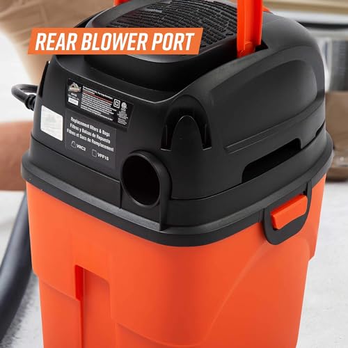 Armor All® AA155 1.5-Gallon 2 Peak HP Portable Wet/Dry Vacuum, Orange photo 12