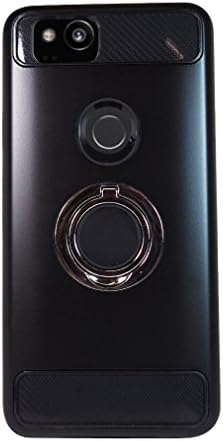 Exian Google Pixel 2 XL Armored Case with Metal Ring Holder/Stand Built-In Magnetic Metal Black