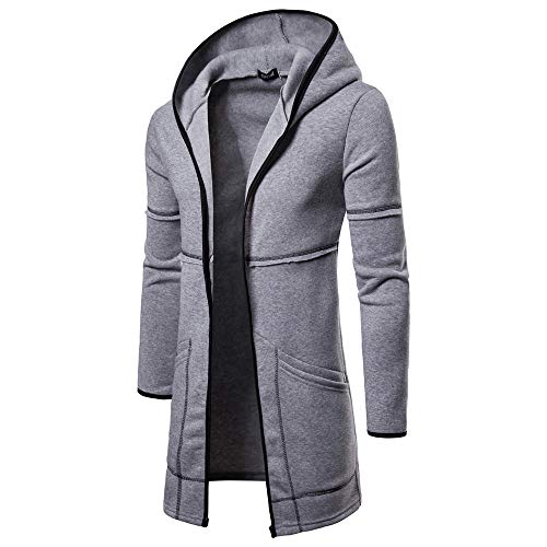 Fashion Hooded Solid Trench Coat Jacket Cardigan Mens Long Sleeve Outwear Blouse Gray