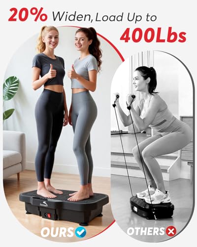 Vibration Plate Exercise Machine with Handles, 2026 Upgrade Motor 8000 Vibrations/min & Extra Larger Vibrating Plate, 400lbs Power Plate, 200 Speed Levels, 5Modes, Bluetooth, Quiet, for Weight Loss