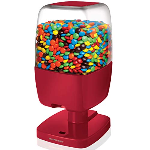 SHARPER IMAGE Motion Activated Candy Dispenser for Small Gumballs, Nuts, Snacks, Touchless Hands-Free Sensor Detector Easy Fill Treat Canister for Kids/Adults, Battery Operated for Home/Office (Red)