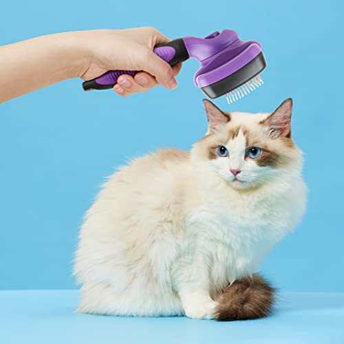 smartelf Pet Grooming Brush, Self-Cleaning Slicker Brush for Dogs and Cats Long & Short Hair, Rounded Tips Retractable Dog Brush for Shedding Loose Undercoat,Tangled Knots ,Matted Fur (Purple)