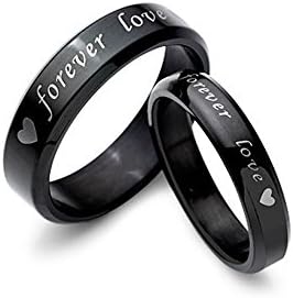 Meidiya "Forever Love" Black Stainless Steel Titanium Wedding Band Couple Lover Rings (Male9&amp;Female8)