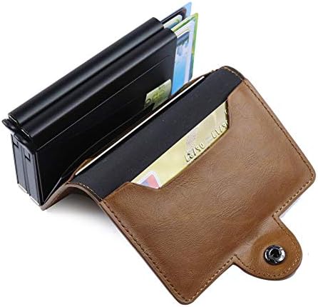 ElkIsComing Credit Card Holder RFID Blocking Wallet Slim Wallet PU Leather Vintage Aluminum Business Card Holder Automatic Pop-up Card Case Wallet Security Travel Wallet