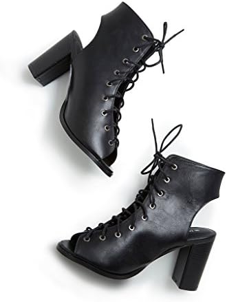 Free Reign Lace Up Open Toe Block Heel Booties (Wide Width) black 9